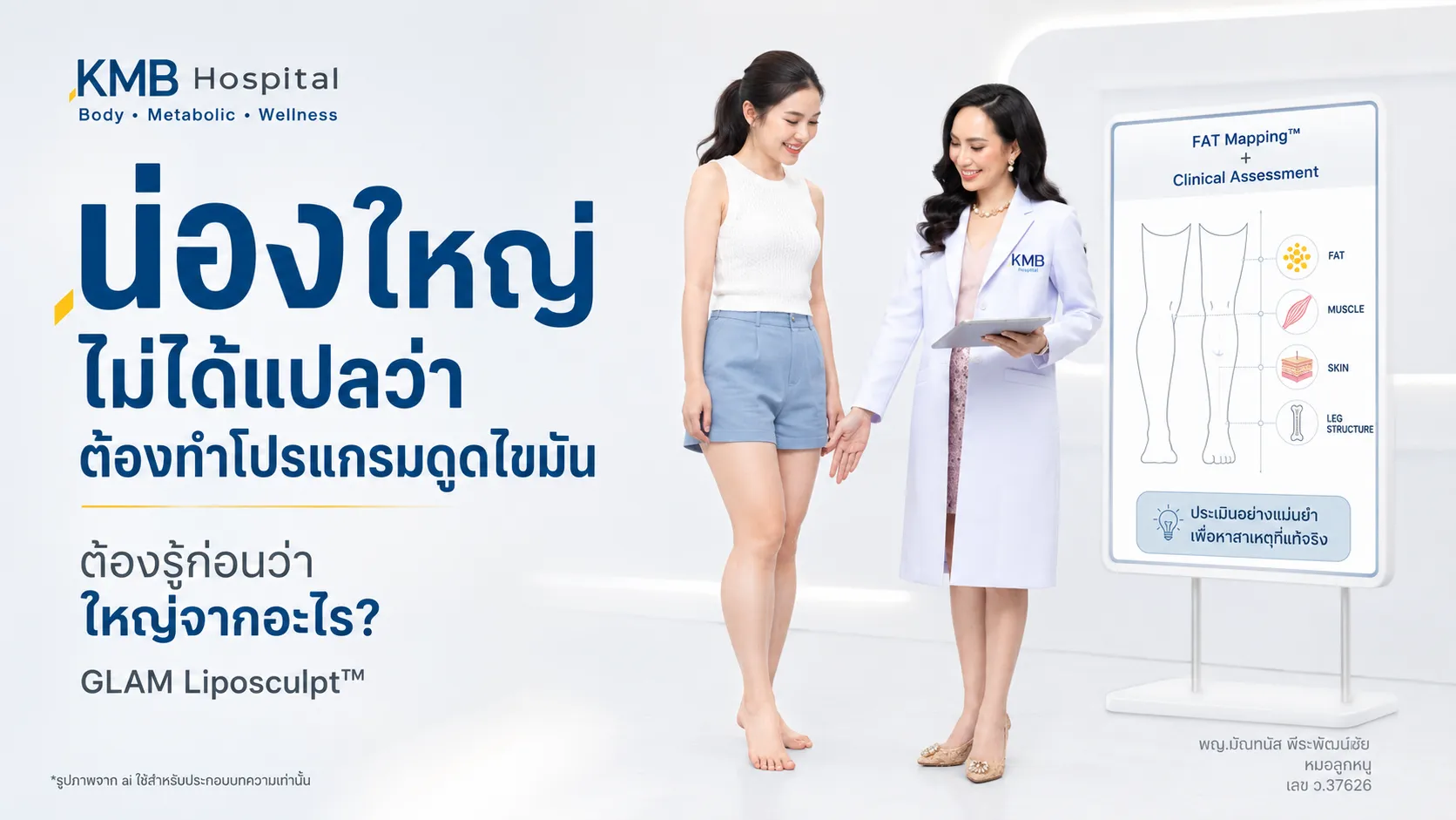 หมอลูกหนูประเมินสาเหตุของน่องใหญ่ก่อนวางแผนดูดไขมันน่องแบบ GLAM Liposculpt™