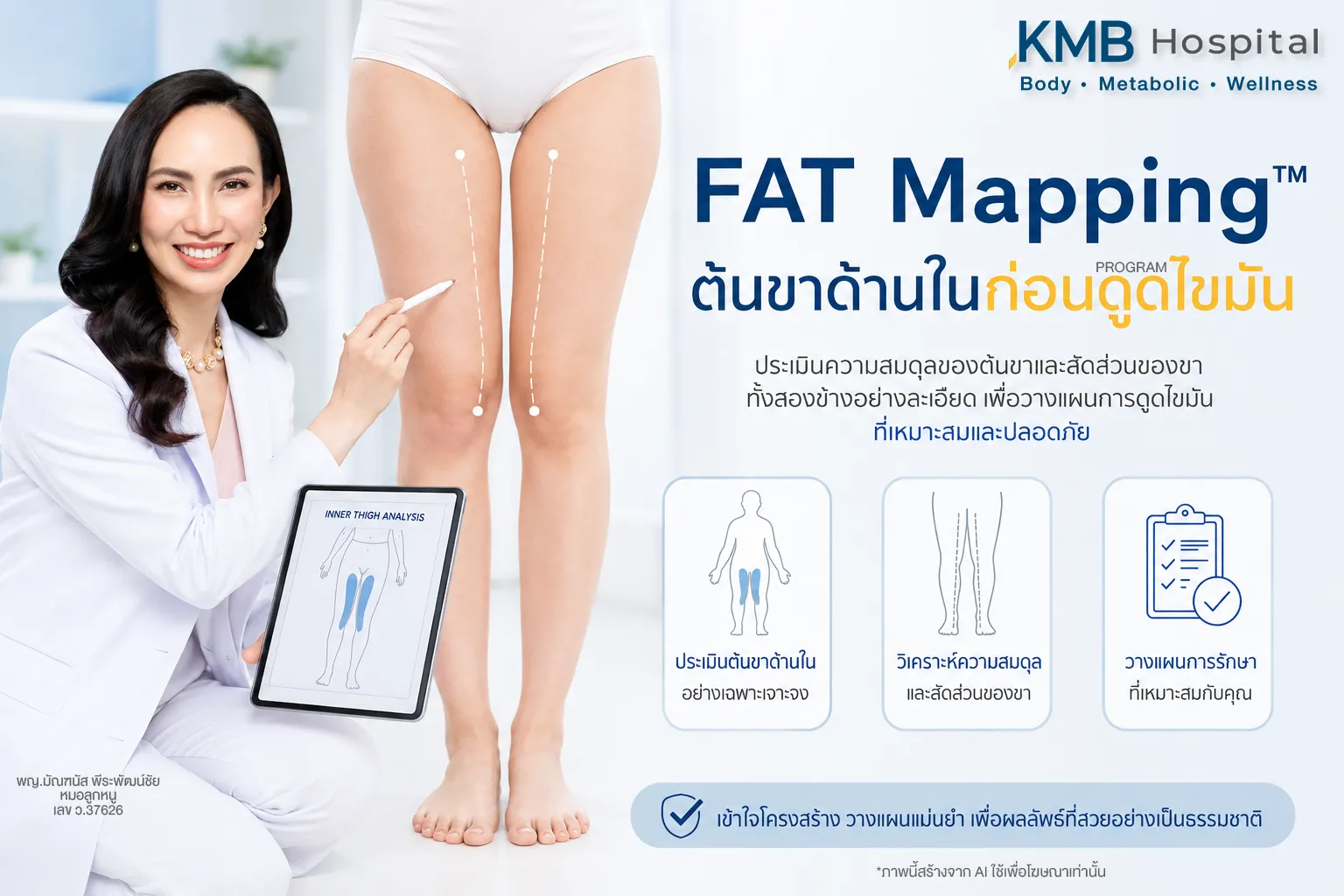 หมอลูกหนูประเมินต้นขาด้านในก่อนวางแผนดูดไขมันด้วย FAT Mapping™