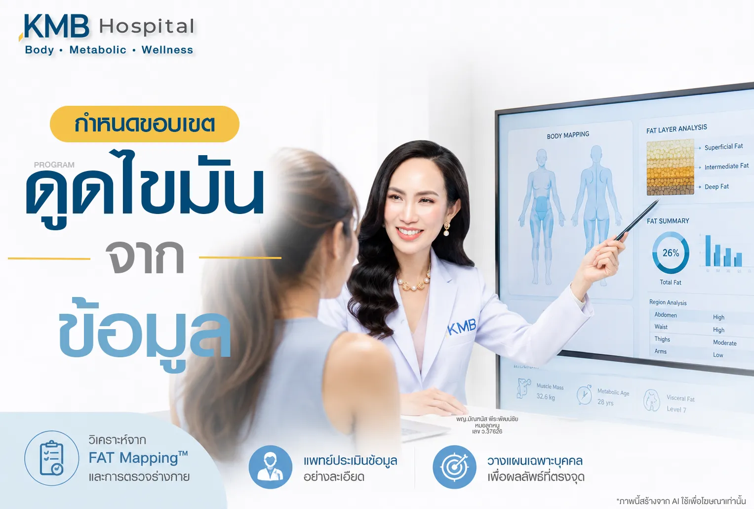 แพทย์ใช้ข้อมูลจาก FAT Mapping™ เพื่อกำหนดขอบเขตการดูดไขมัน