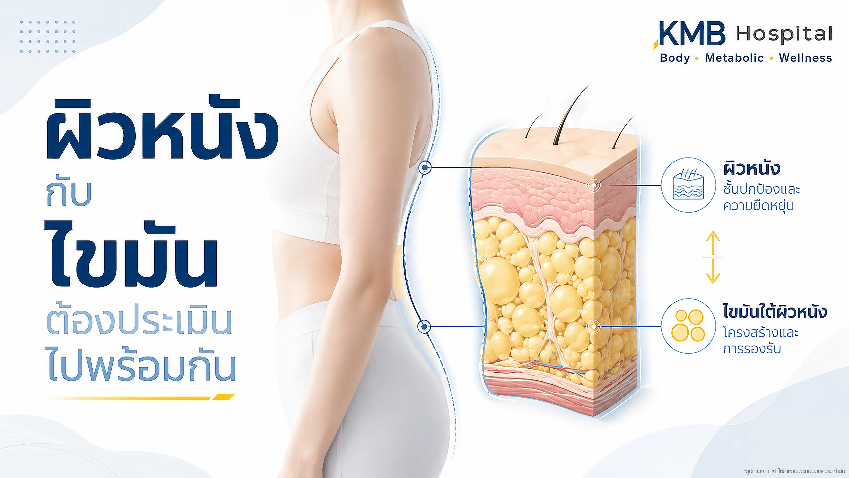 ภาพอธิบายความสัมพันธ์ระหว่างผิวหนังกับไขมันใต้ผิวหนังก่อนการประเมินด้วย FAT Mapping™