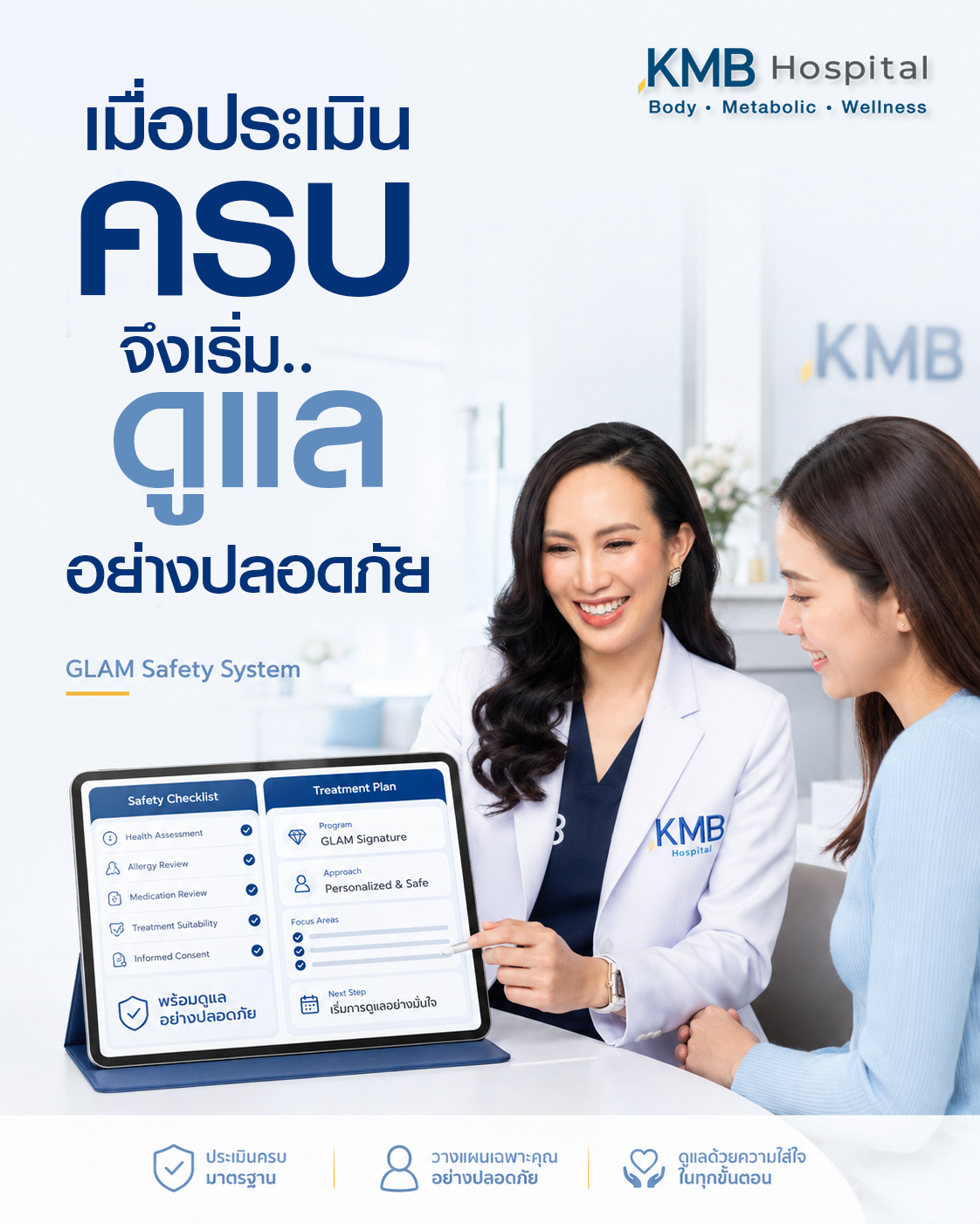 แพทย์ทบทวนข้อมูลก่อนเริ่มการดูดไขมันแบบ GLAM Liposculpt™