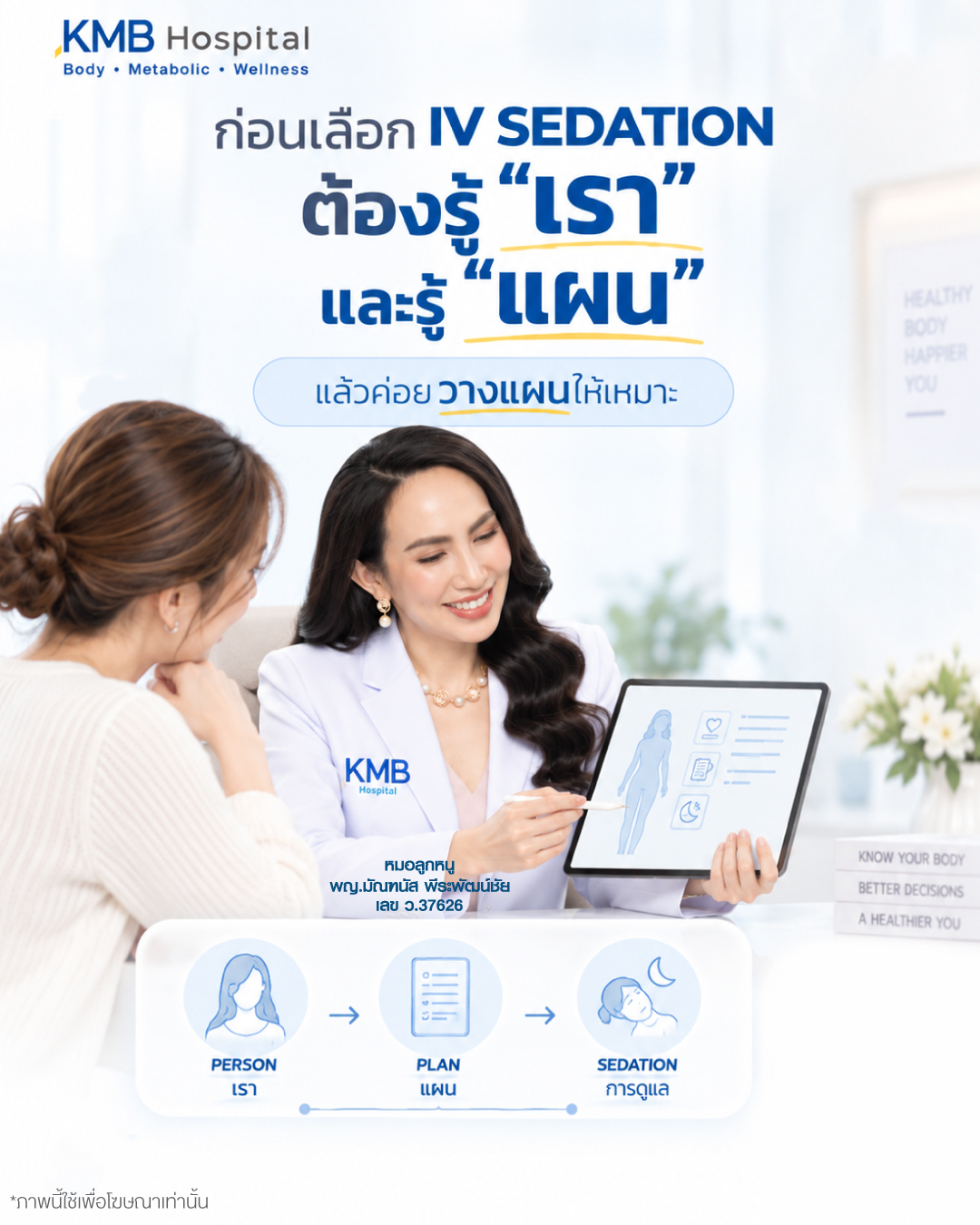 หมอลูกหนู KMB Hospital อธิบายว่าก่อนเลือก IV Sedation สำหรับดูดไขมัน ต้องเข้าใจสุขภาพของผู้รับบริการและแผนการทำก่อนวางแผนการระงับความรู้สึกที่เหมาะสม