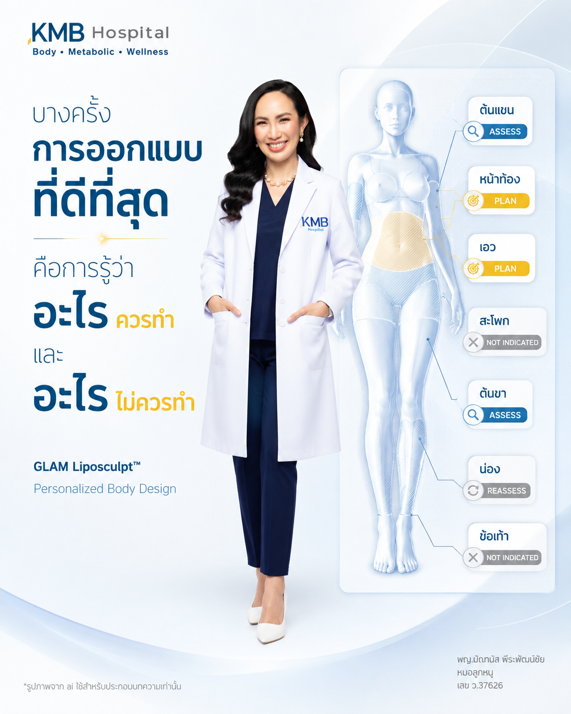 หมอลูกหนูวางแผนการดูดไขมันเฉพาะบุคคลจากการประเมินหลายบริเวณของร่างกาย