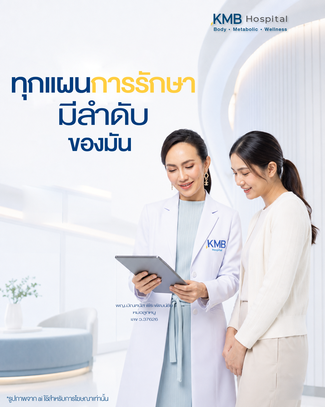 แพทย์อธิบายลำดับการวางแผนดูดไขมันจากข้อมูลของผู้รับบริการ